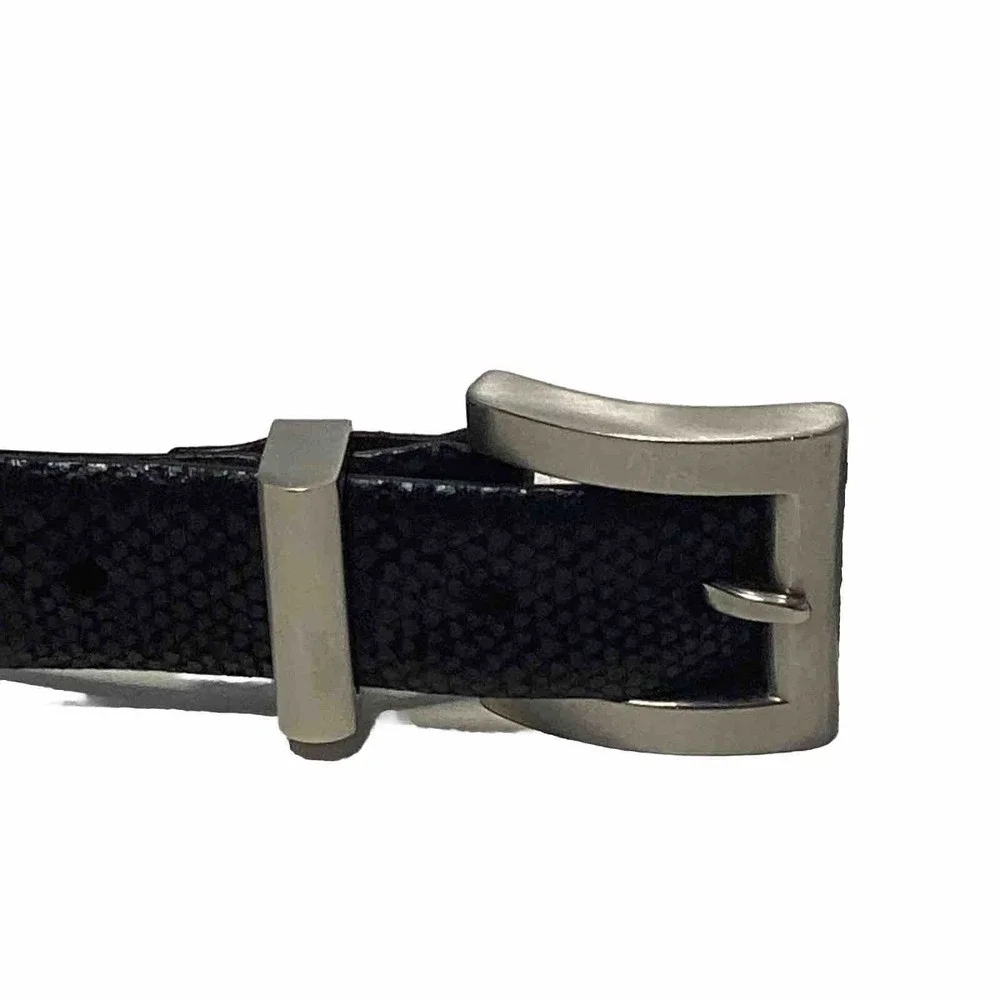 Black Leather Snakeskin Embossed Handmade In Germany Belt Silver Hardware Medium